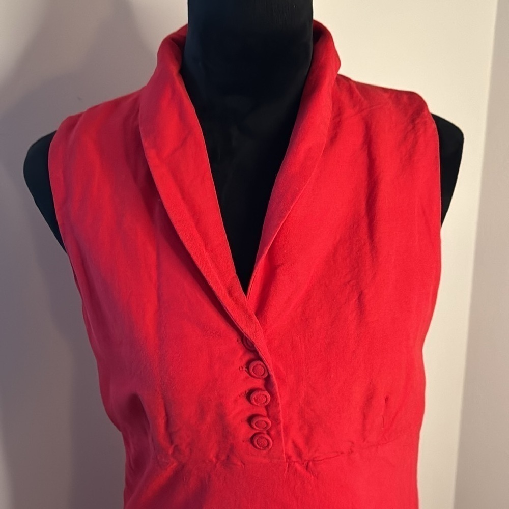 Sarah Spencer Red Linen blend Sz 6 sleeveless A line midi dress - Picture 3 of 7